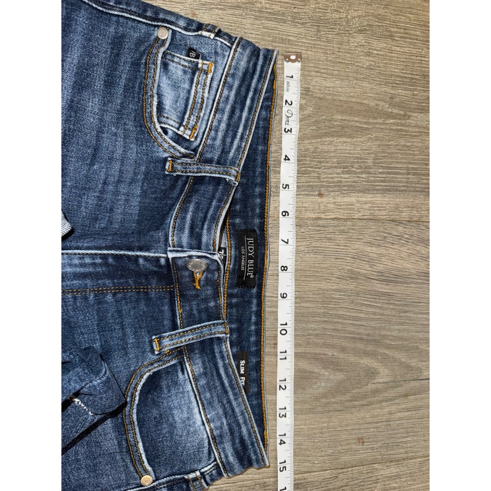 Judy Blue Slim Fit Distressed Dark Wash Cuffed Jeans Size 7/28 JB82607MD-CO - Picture 5 of 6